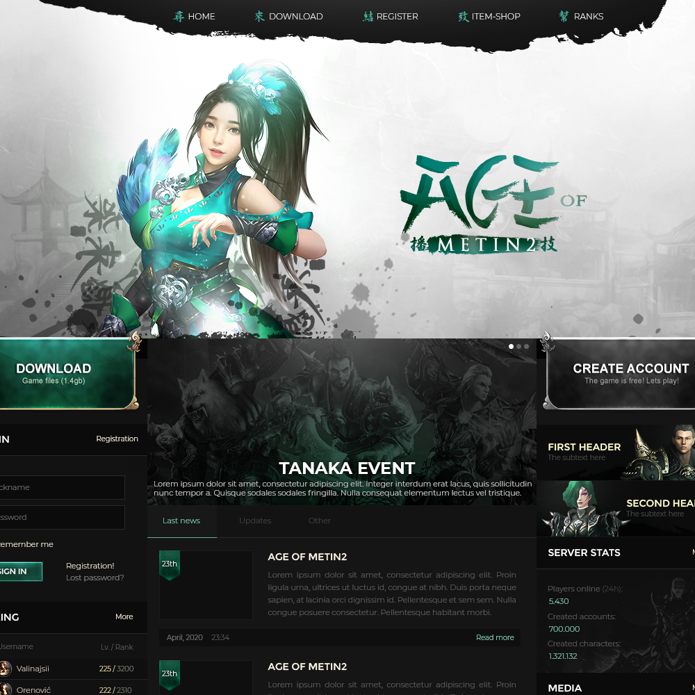 Gaming Website Template, Free PSD Template